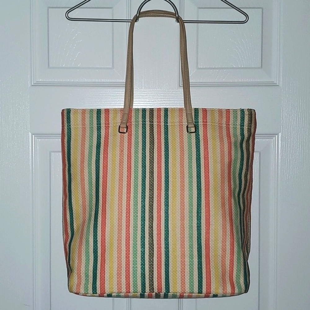 Talbots Rainbow Striped Zipper Top Tote - Picture 3 of 14